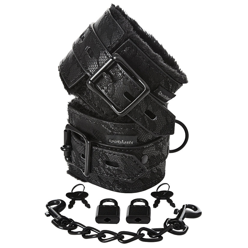Lace Adjustable Fur-Lined Handcuffs Black